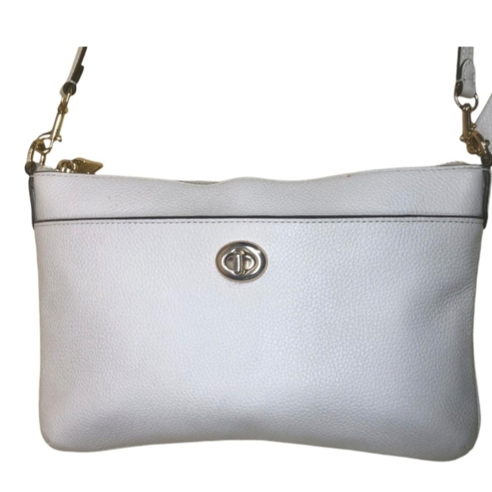 Coach Off White Polished Pebble Leather Crossbody Bag with Gold Accents